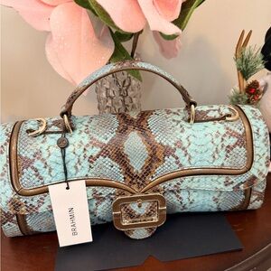 Brahmin Turquoise and Brown Snakeskin Clutch